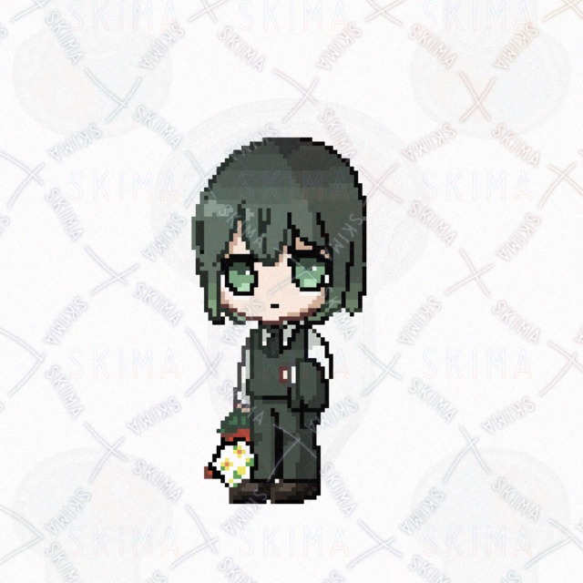 Image 2 of Green Character with Bouquet Pixel Art