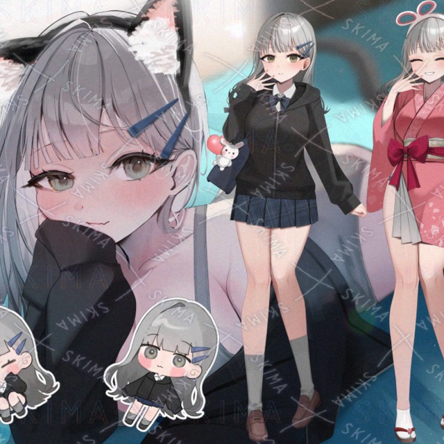 Image of Gray-Haired Girl (Standing Illustration, Sprite, Full-Body Illustration)