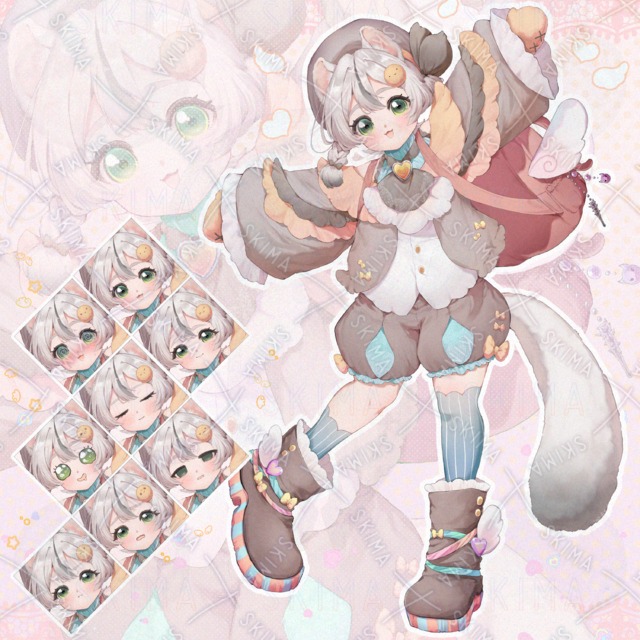 Image of "Beloved Ermine Girl" Character Art Now on Sale! Cute Pastel-Colored Outfit (9 Expression Variations)