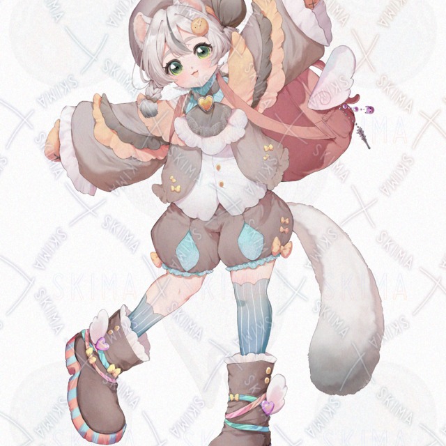 Image 4 of "Beloved Ermine Girl" Character Art Now on Sale! Cute Pastel-Colored Outfit (9 Expression Variations)