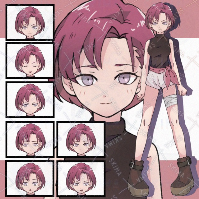Image of Cool Red-Haired Girl [7 Expression Variations]