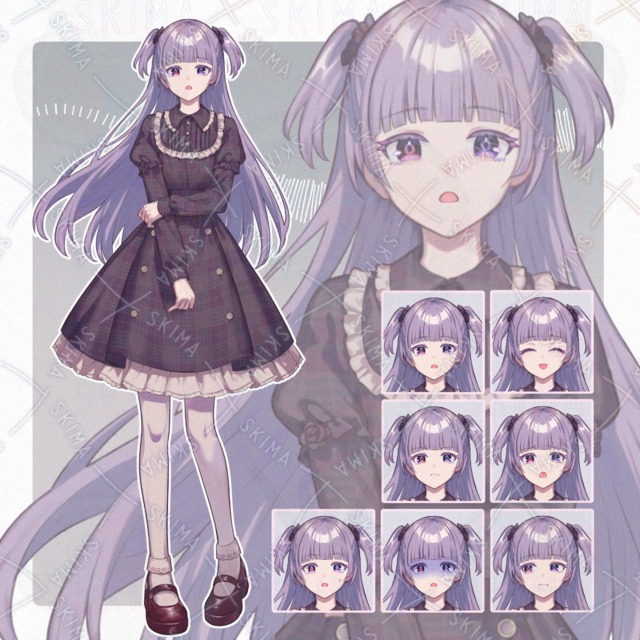 【表情7種】チェックワンピの女の子