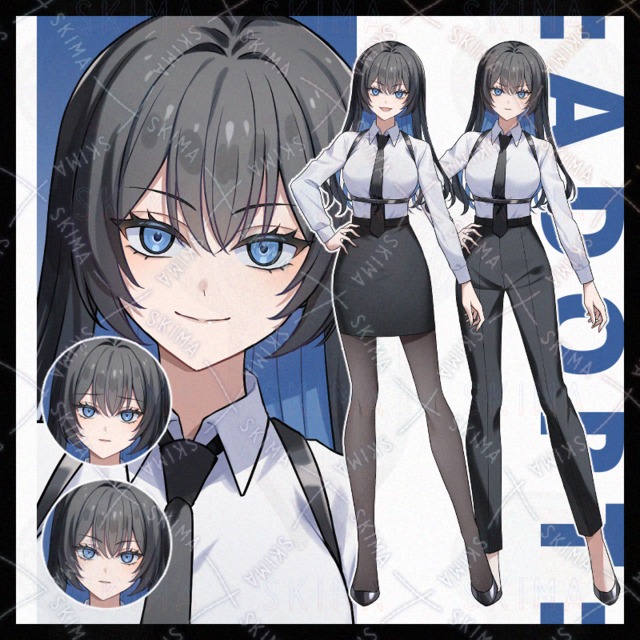 【表情8種/衣装差分】黒髪スーツの女性