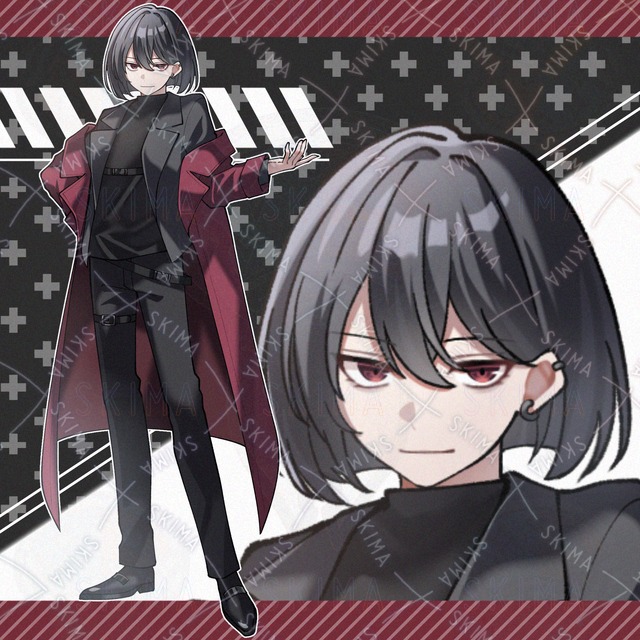 adopt.113 검은 머리 빨간 코트를 입은 남자【표정 총 5종 상품 이미지