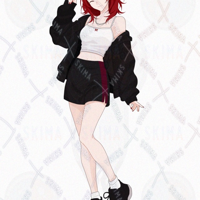 【opt】빨간 머리 스트리트 스타일 언니 캐릭터 일러스트 (표정 7종) 상품 이미지 5번째