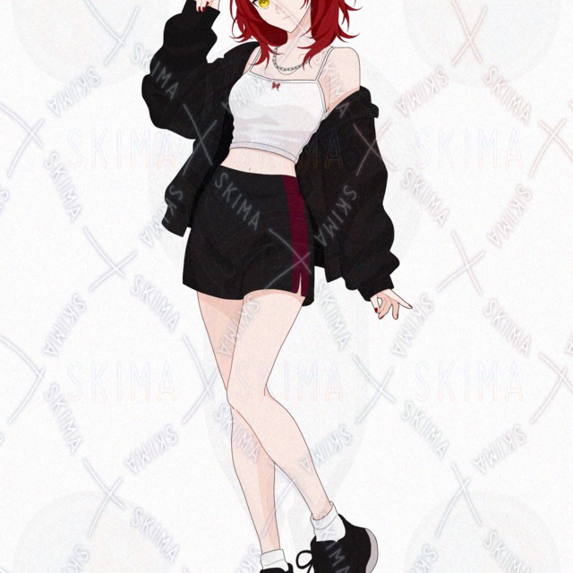 【opt】빨간 머리 스트리트 스타일 언니 캐릭터 일러스트 (표정 7종) 상품 이미지 3번째