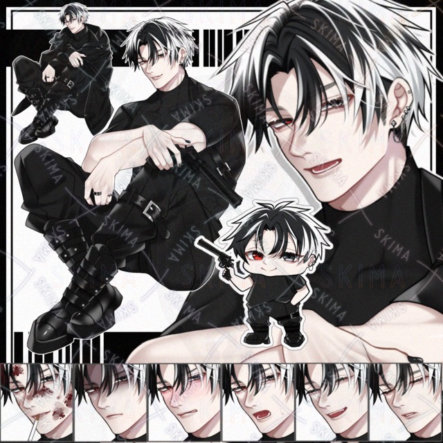 Standing Illustration: Gun + Mini-Character, White × Black Hair (8 Expressions) 的商品圖片