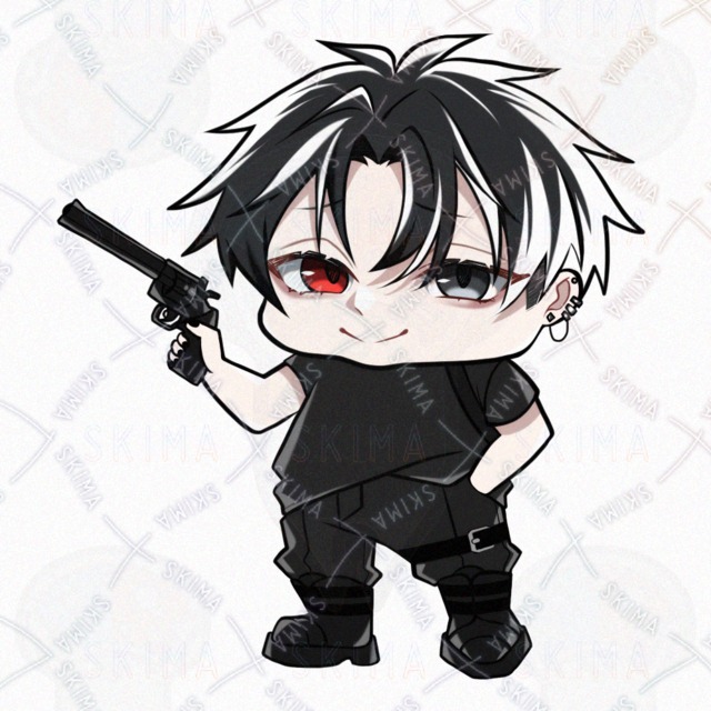 Standing Illustration: Gun + Mini-Character, White × Black Hair (8 Expressions) 的商品圖片第 11 張