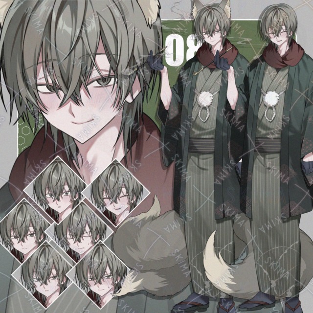 #08狐耳和服男性（表情差分8種＋耳と尻尾＋煙）
