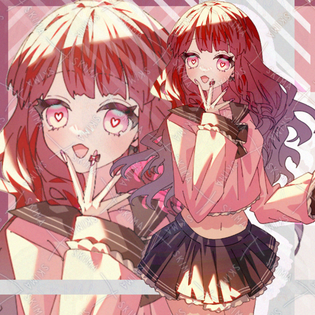 セーラー服　ギャル　女の子　現代　ファンタジー　赤髪　ロング　ピンクの商品画像