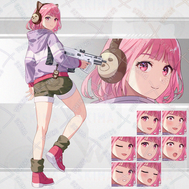 라이플 파카 반바지 (표정 8종 + 장비) 상품 이미지