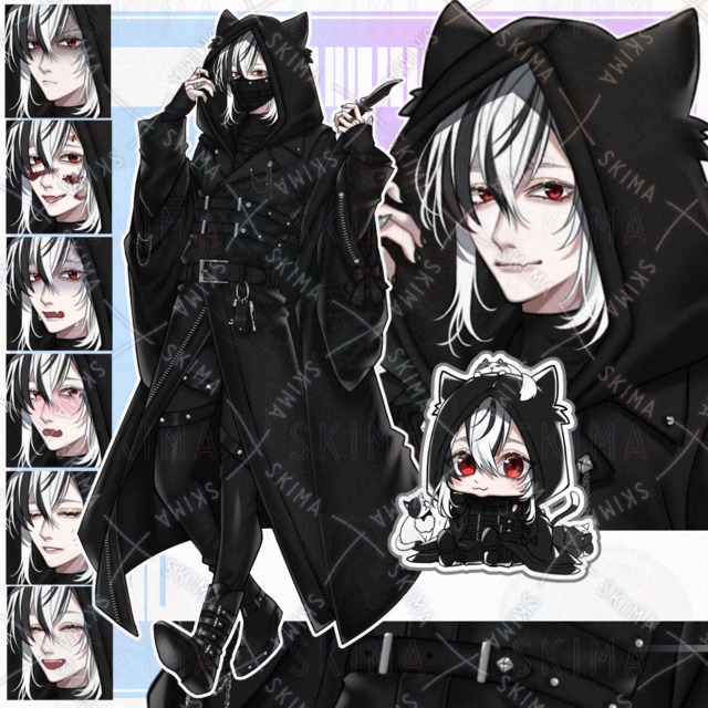 Image of Standing Illustration + Mini Character: Boy with Black and White Hair — 7 Expressions