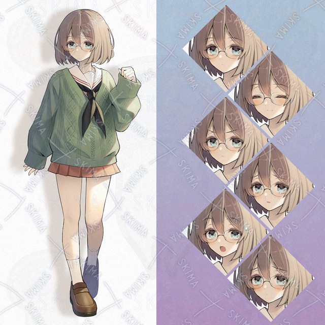 セーターを羽織ったセーラー服の眼鏡っ娘【表情６種】の商品画像