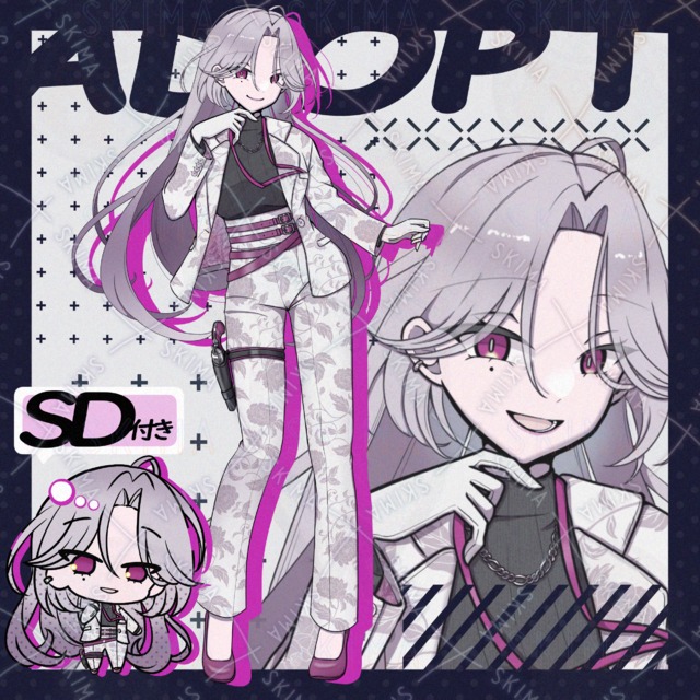 牡丹柄/白スーツ/女性/銃【表情9種類+SD】の商品画像