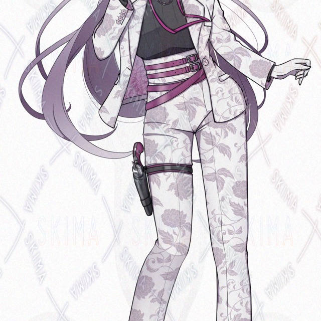 牡丹柄/白スーツ/女性/銃【表情9種類+SD】の商品画像5枚目