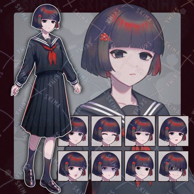 【表情8種】おかっぱセーラー服の女の子