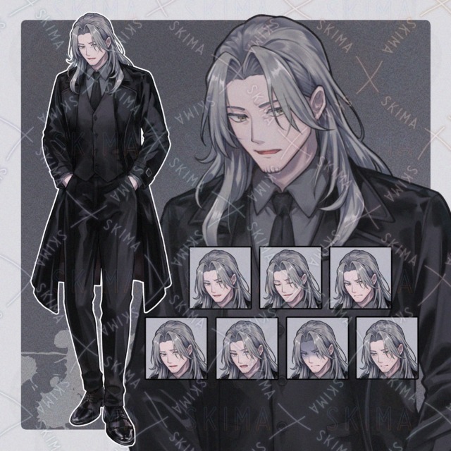 【表情7種】黒コートの男性