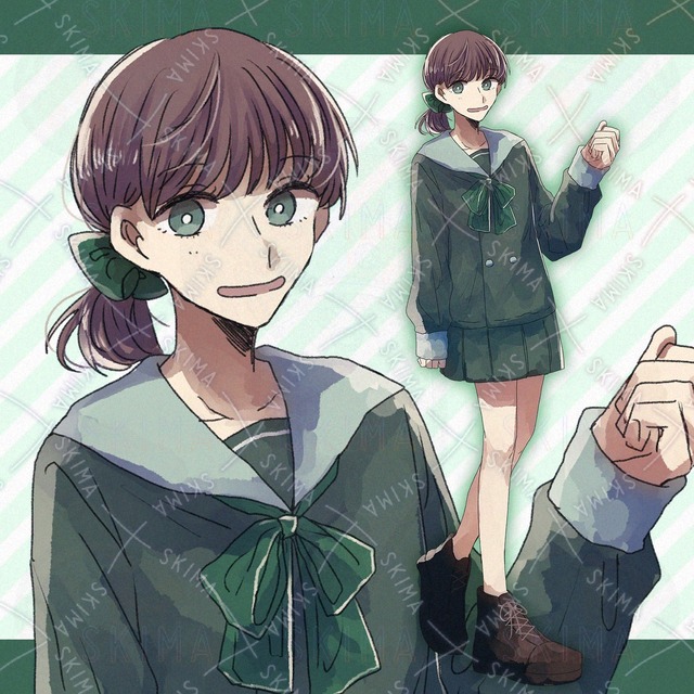 制服姿（緑）の女子高生