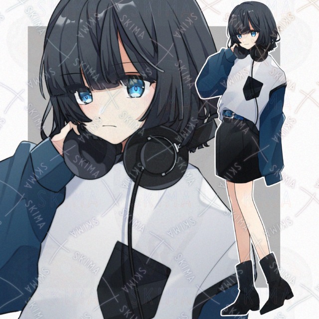 ヘッドフォンを首にかけた少女【全身立ち絵・表情7種 】の商品画像
