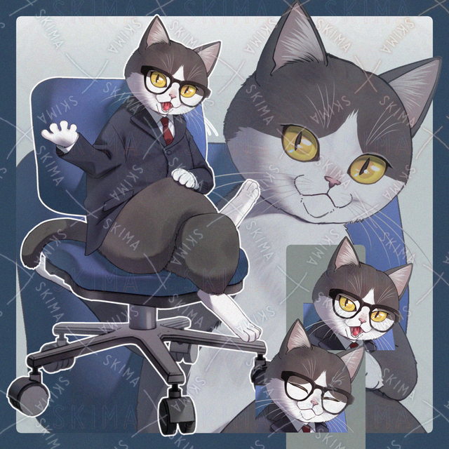 スーツを着た猫 表情4種 服なし差分