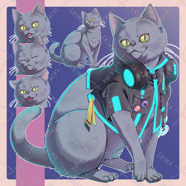 サイバーパンク猫 表情4種  服なし差分