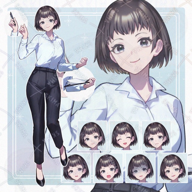 【表情7種＋&alpha;】シャツ姿の女性