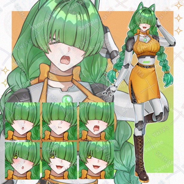 【表情8種】三つ編みメカクレのアンドロイドっ娘
