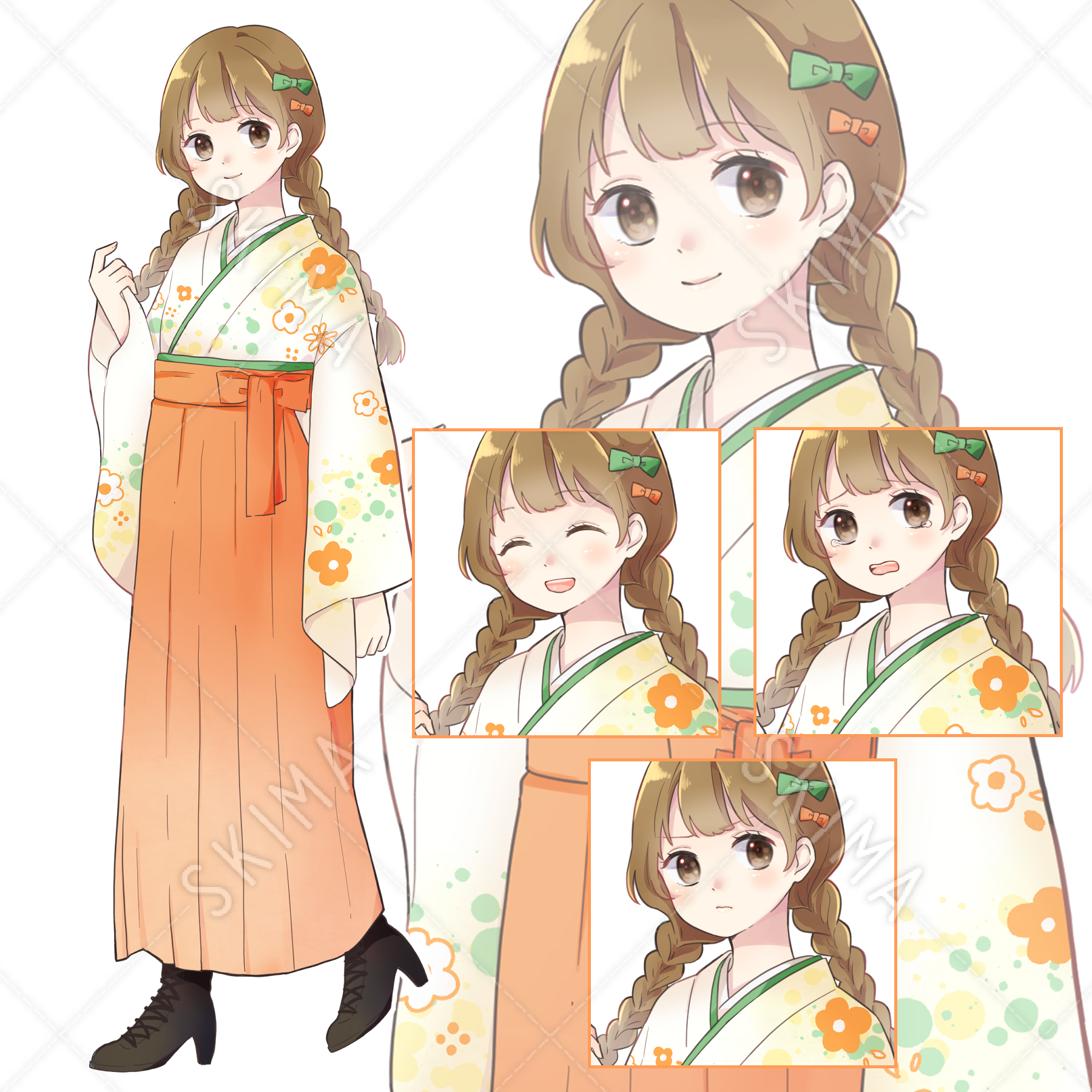 オレンジ色の袴のみつあみ少女 表情差分あり スキマ スキルのオーダーメイドマーケット Skima
