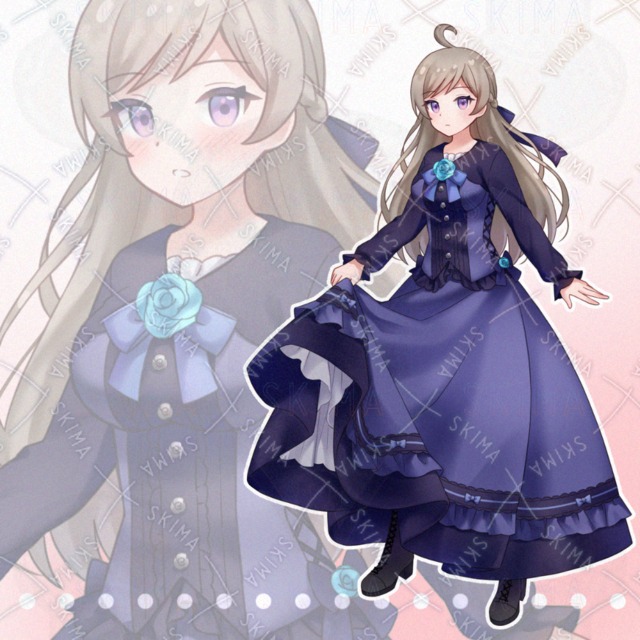 青い薔薇飾りの少女　表情6種