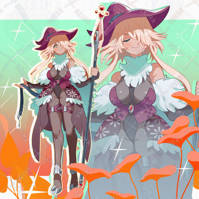 魔女系褐色肌 オレンジ髪の女の子【表情9種】