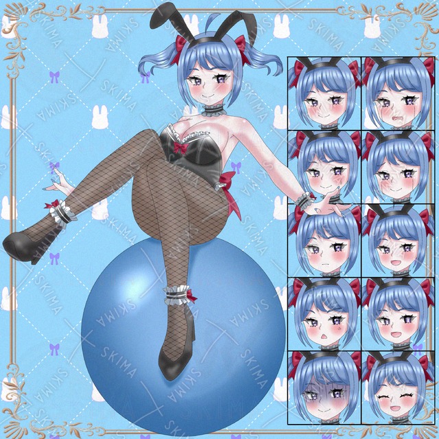 《表情差分10種》バランスボールに乗ったバニーちゃん
