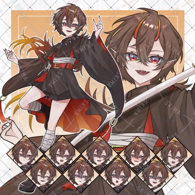 鬼の少年【表情差分8種+戦闘差分2種】