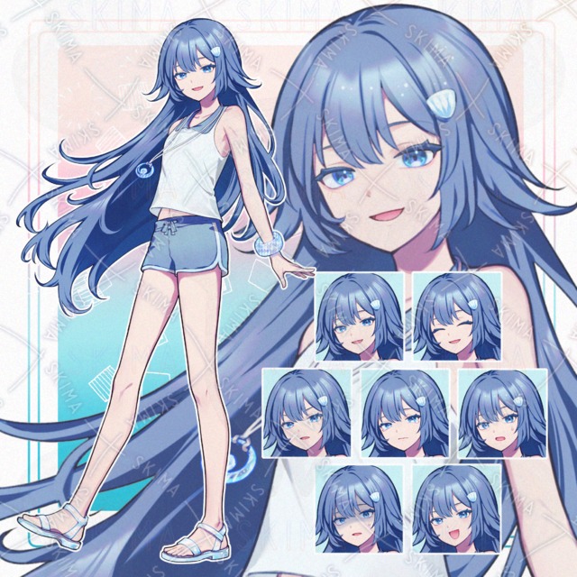 【表情7種】マリンブルーの女の子