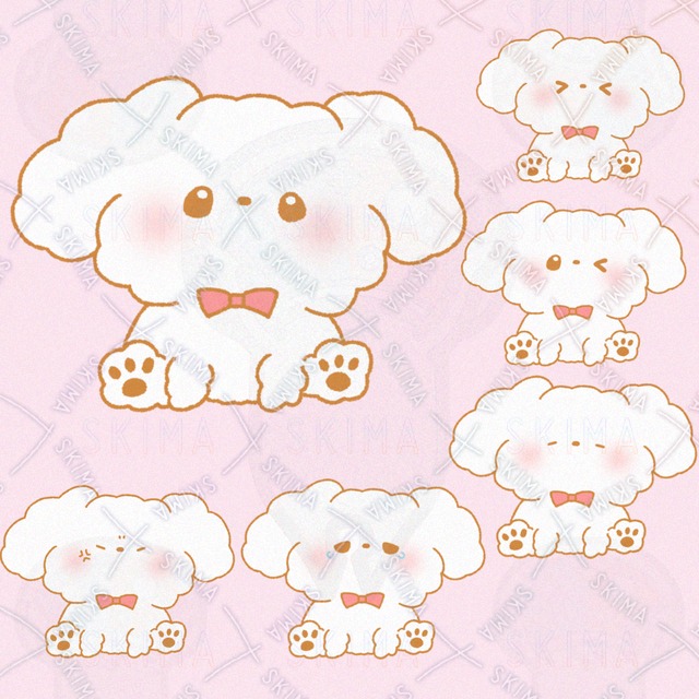 おすわりしている白犬（表情差分6種）
