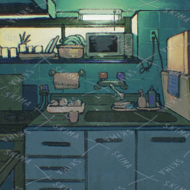 【背景イラスト販売】夕方の台所/キッチン