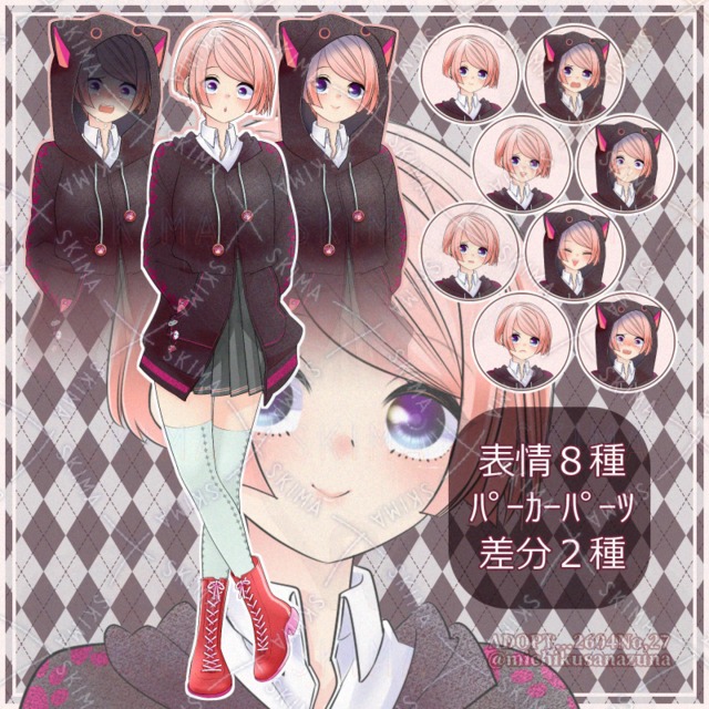 Image of Cat-Ear Hoodie Variations: 8 Expressions – Schoolgirl TRPG Livestream Assets