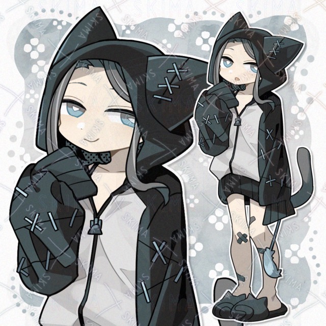 Image of Patchwork Black Cat Girl (7 Expressions)