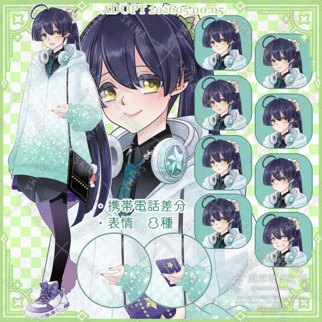 Image of Hoodie/Headphones Standing Illustration for TRPG (Includes Smartphone Variations) – 8 Expressions