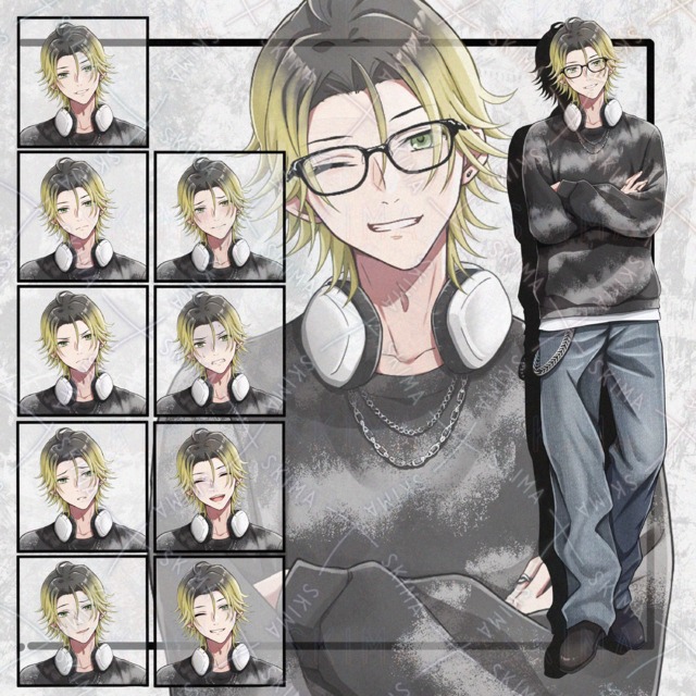 カジュアルな男性立ち絵　表情9種+眼鏡