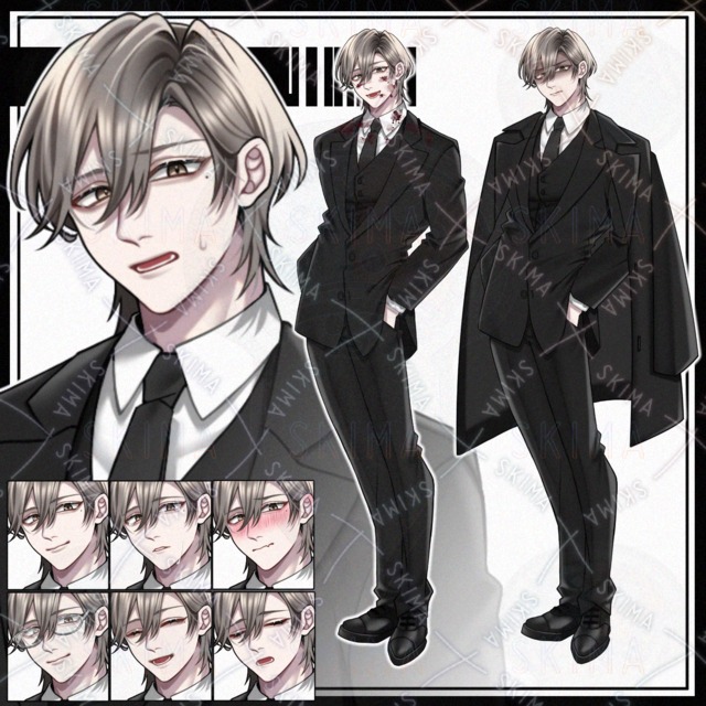 ★【立ち絵】黒スーツ/男性キャラ【表情8種】