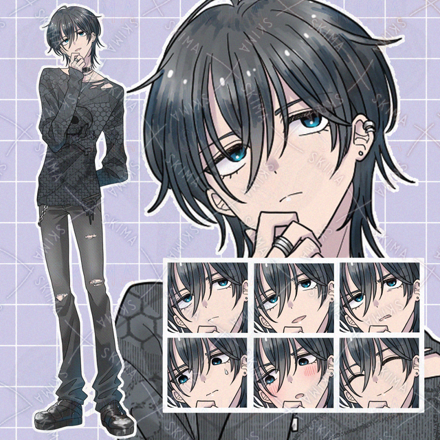 黒髪パンク系男性表情６種