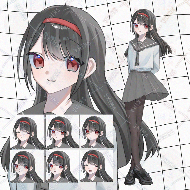 【表情差分6種】黒髪白セーラーの女の子
