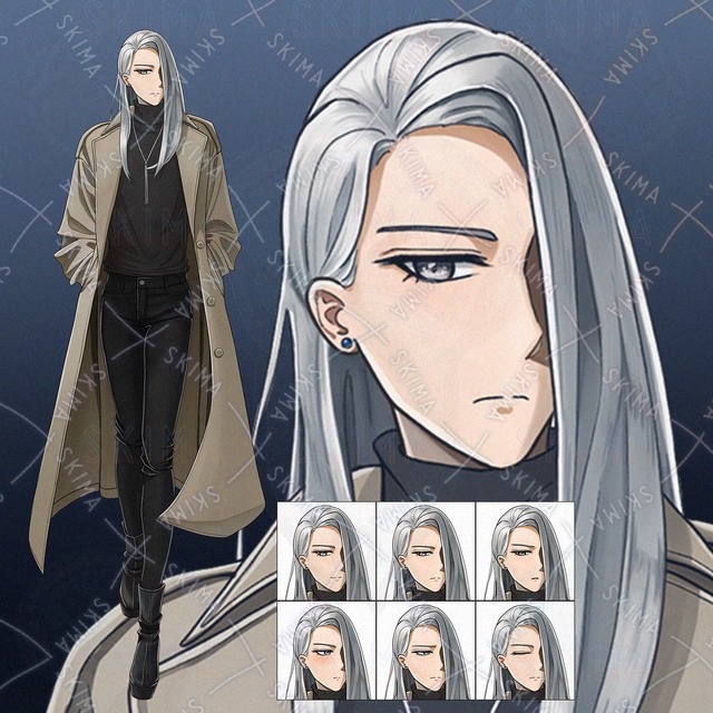 【表情7種】中性的な銀髪美形キャラ立ち絵
