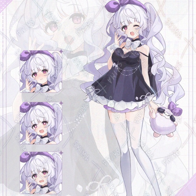 Image of adopt [8 differences] Purple Hair, Negligee, Stuffed Animal