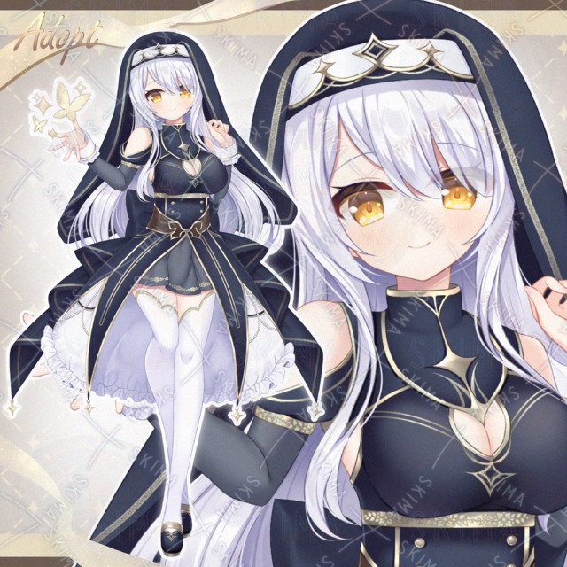 おっとり優しそうな銀髪シスターのお姉さん(表情差分＋エフェクト)