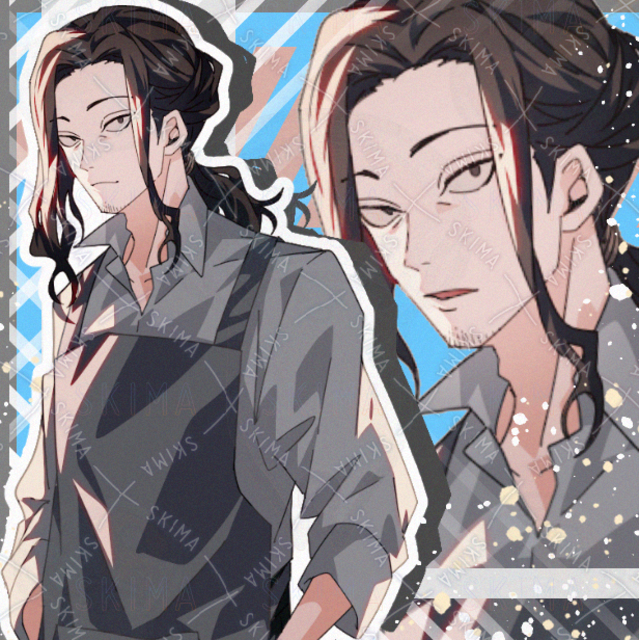 おじさん　男性　現代ファンタジー　黒髪　ロング　髭　差分あり