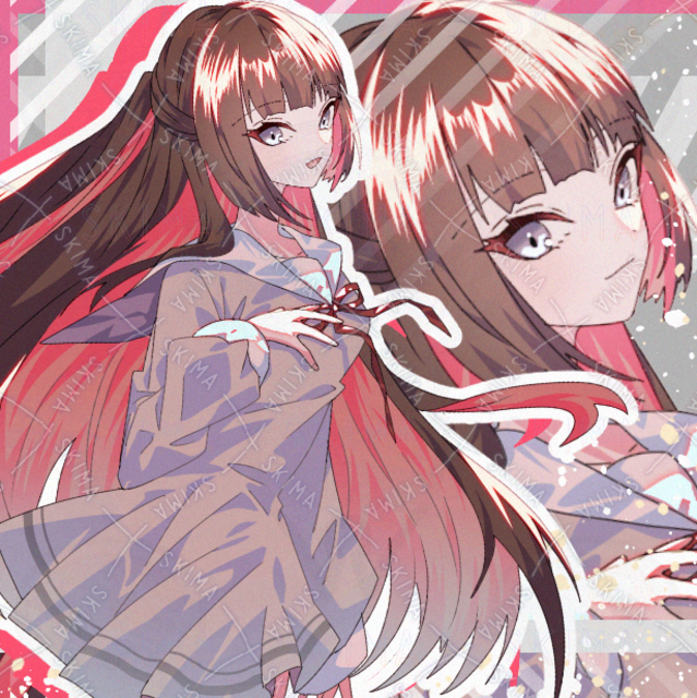 制服　女性　女の子　現代ファンタジー　ロング　ピンク　インナーカラー　差分あり