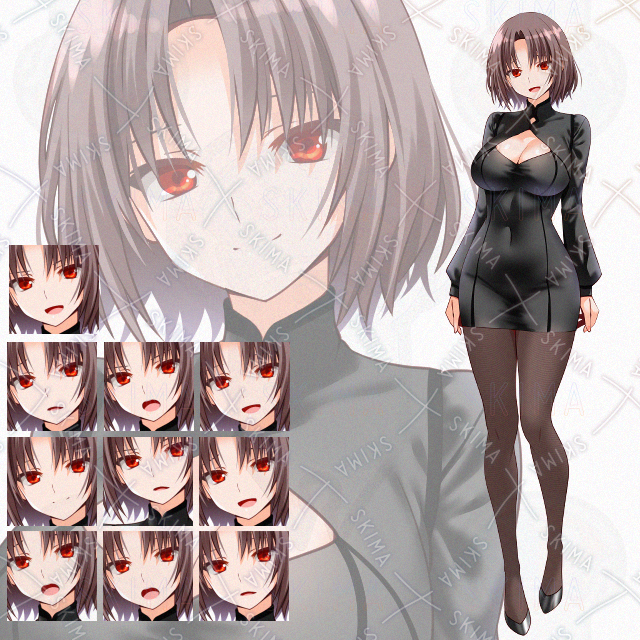 【表情10種】黒衣装タイツ女性