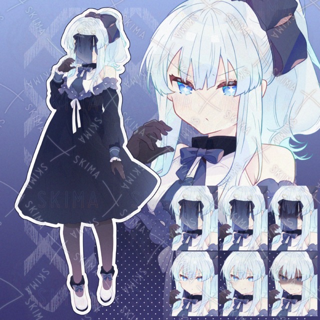 顔を隠した紺色の女の子【表情差分6種】