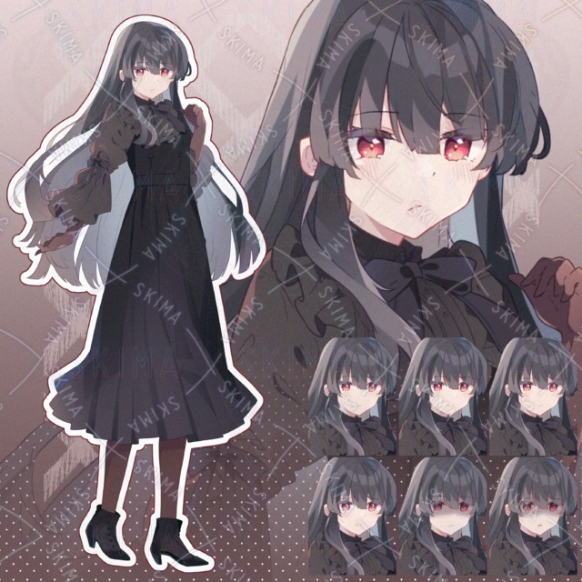 清楚な黒髪ロングのワンピースちゃん【表情差分6種】